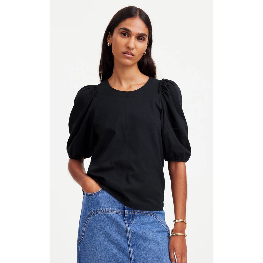 Madewell‎ | NWT Puff-Sleeve Tee Jet Black Cotton Top | Sz XXS